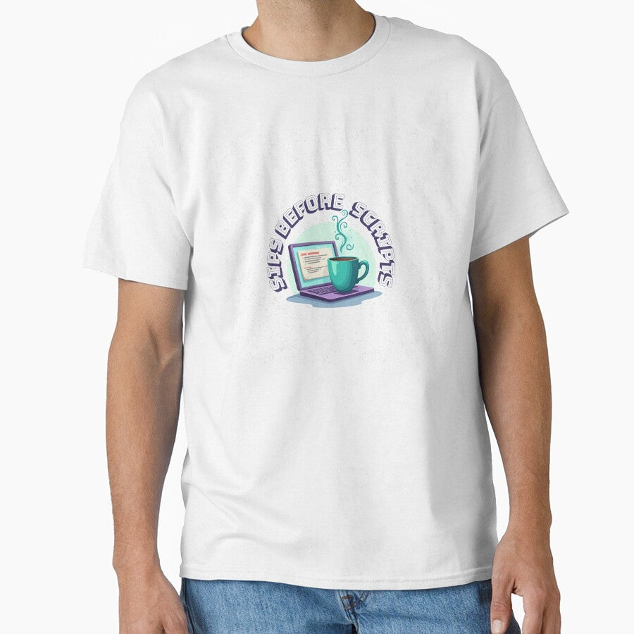 Sips Before Scripts | Coffee for Coders – Dev Sticker & Shirt Design by MasterShiffu
