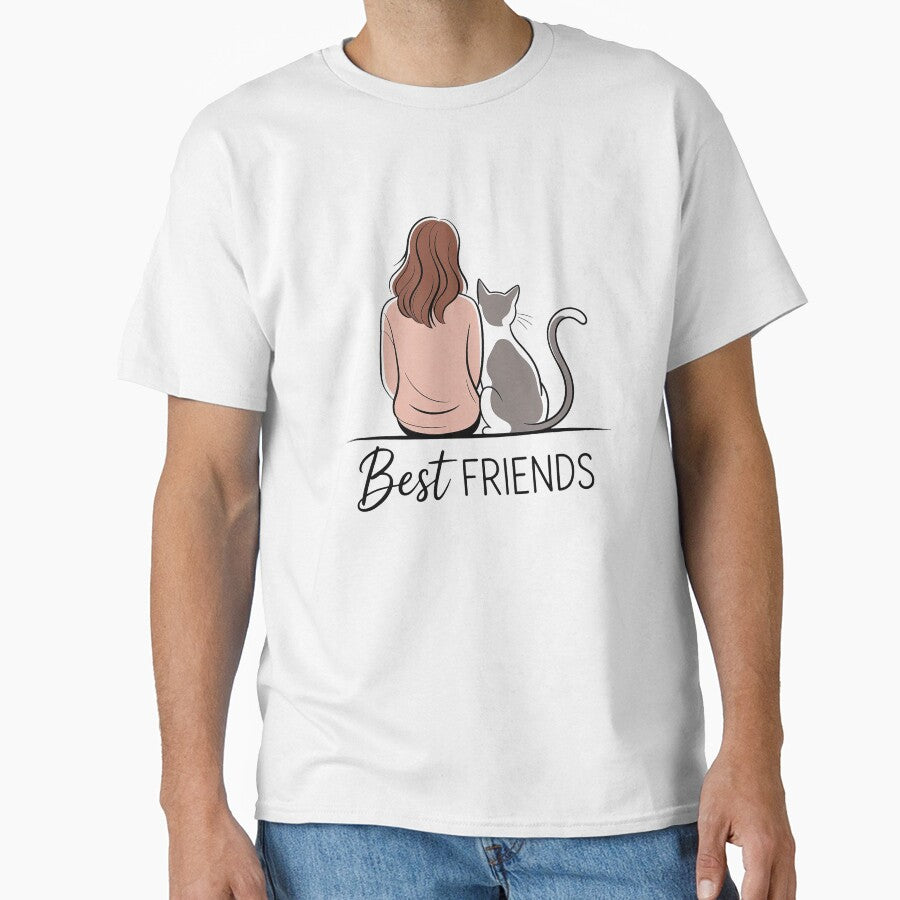 Girl and Cat Best Friends Cute Cat Lover Gift by Cool-cat-art