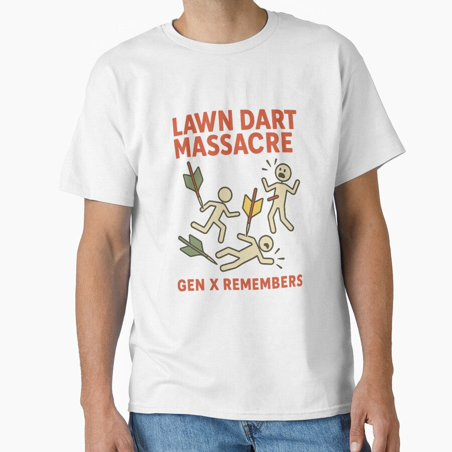 Lawn Dart Massacre – Gen X Remembers | Funny 80s Nostalgia Retro Humor T-Shirt by mr. pinks Imaginairium