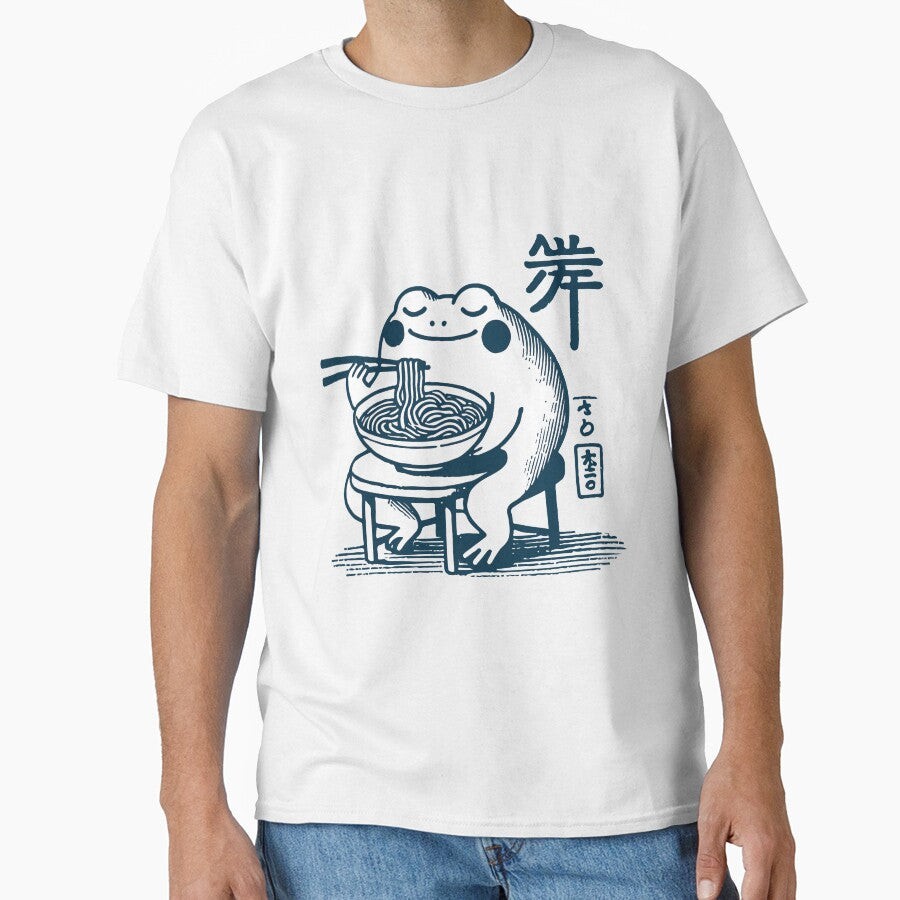 Kawaii Frog With Ramen Noodles Ukiyo-e Japanese by LuminOrb