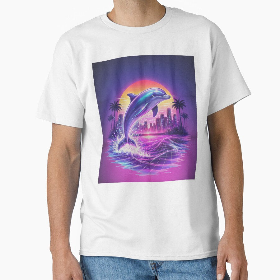 Retro Synthwave Dolphin Neon City Aesthetic by Dariusz.K