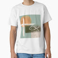 Earth tones cross and fish minimalist art by ibelieveimages
