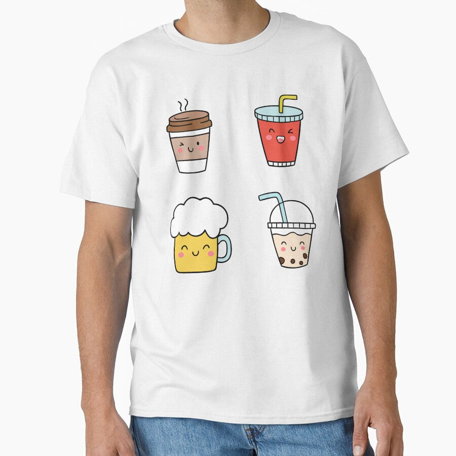 Cute Kawaii Drinks - Kawaii Coffee, Kawaii Milk, Kawaii Beer, Kawaii Soft Drink (Set of 4) by OFMdesigns