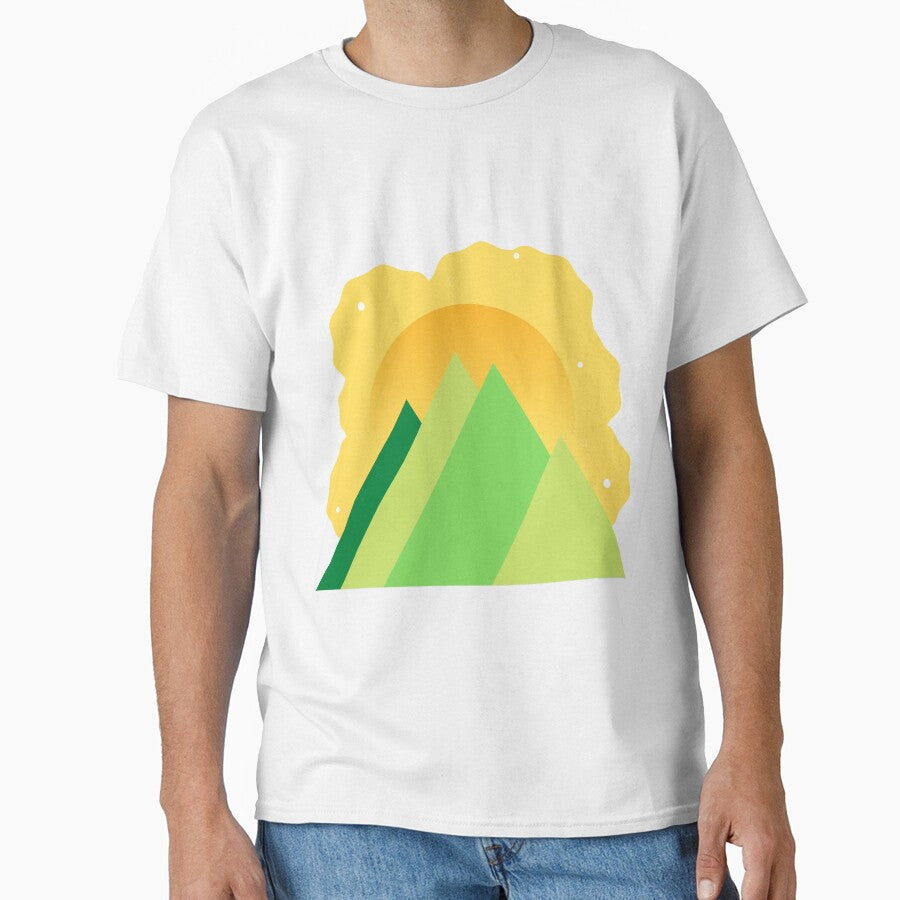 GREEN MOUNTAINS YELLOW SKY - SUMMER VERSION MINIMALIST ILLUSTRATION Teal BG by MiraiDesigns by miraidesigns