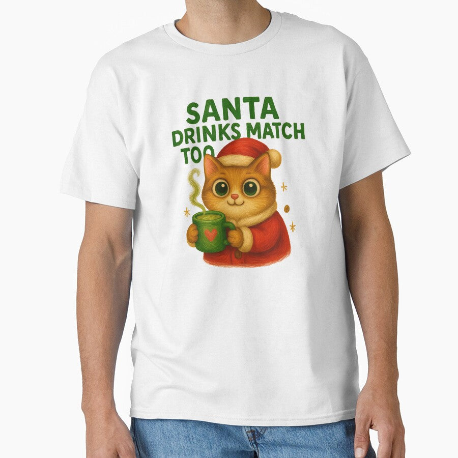 Santa Drinks Matcha Too Cat Art by Liv Solara