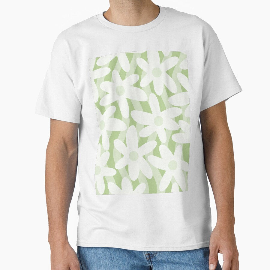 Trippy Wavy Flowers Pastel Sage Green Pattern by kierkegaard