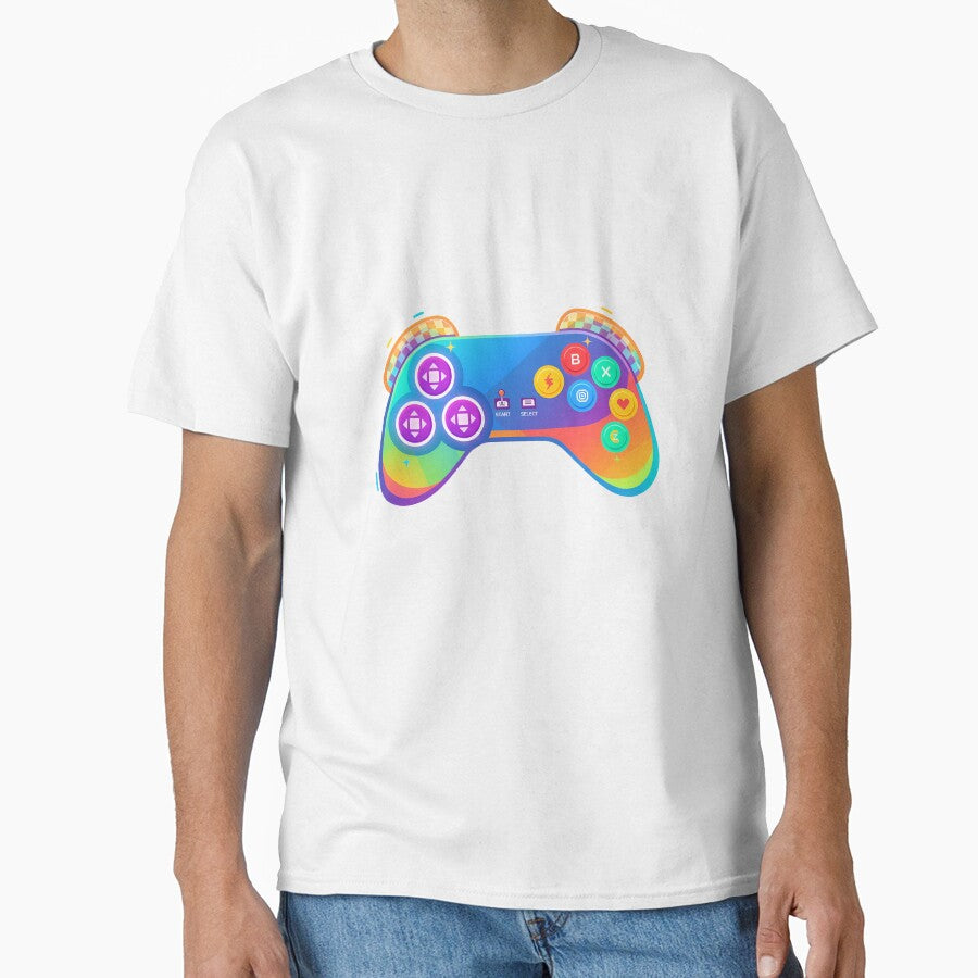 Neon Gaming Controller T-Shirt – Colorful Gamer Aesthetic Tee by Rivistudio