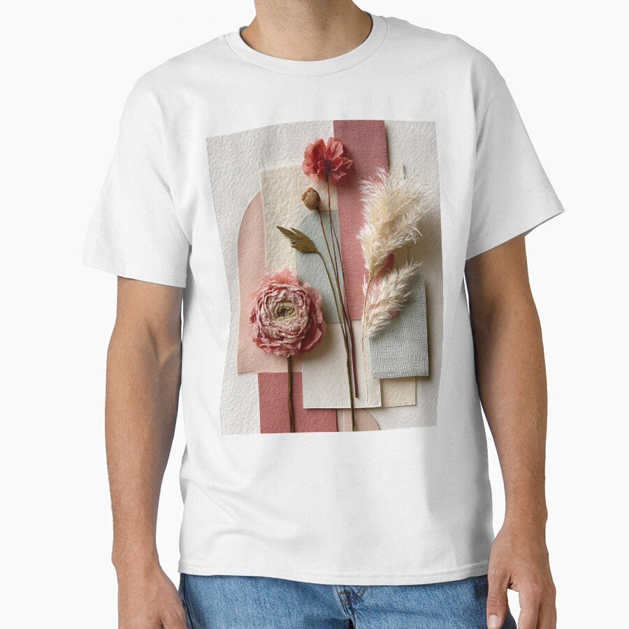 Boho Pink Ranunculus Floral Collage Abstract Art by daila70