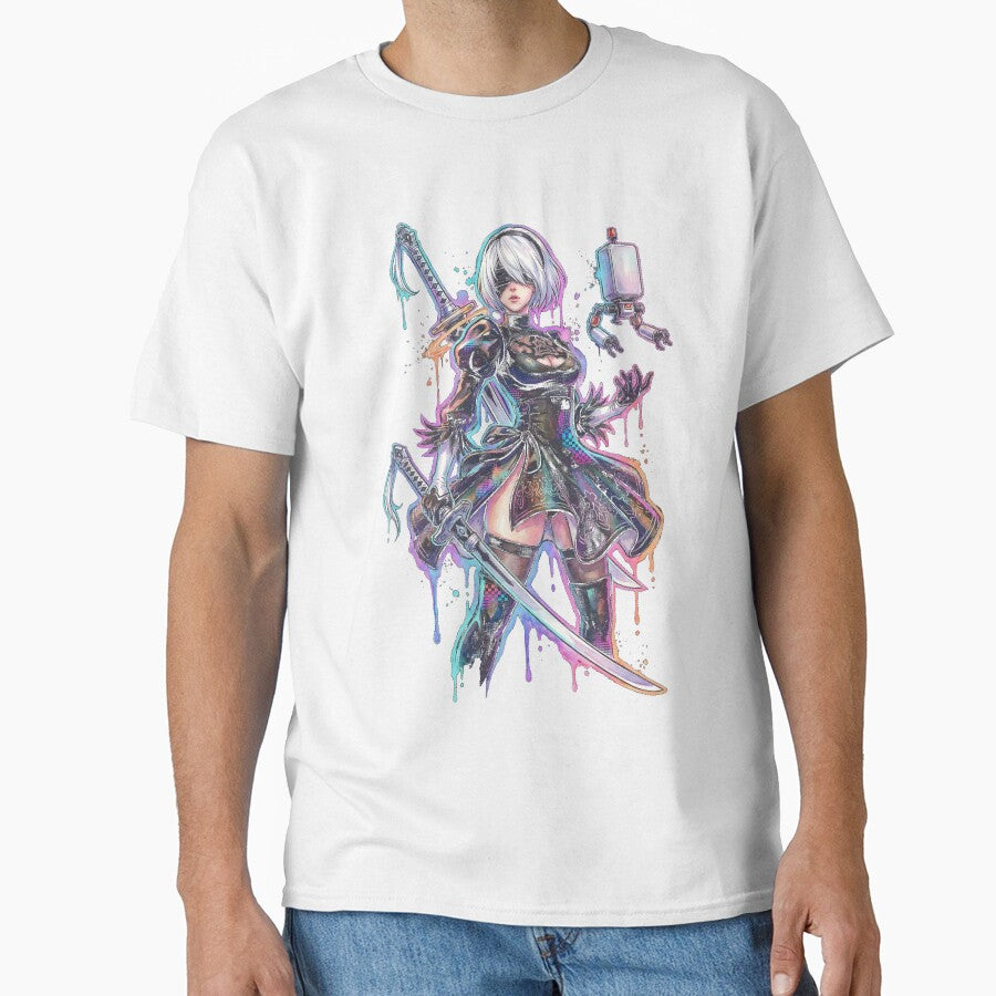 NieR Automata 2B Vaporwave Neon Japanese Text Overlay Design by Senpaiwaves