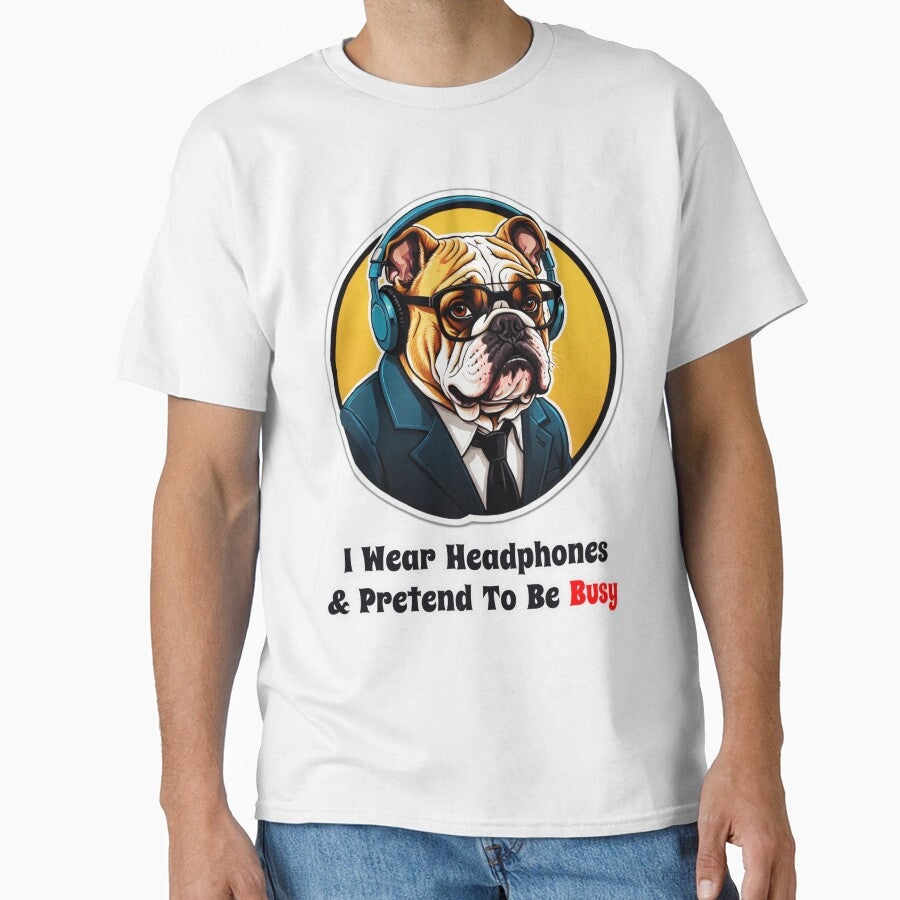Bulldog with Headphones Funny Corporate Design - Lazy Coworker Gift by Ridiculam Toga