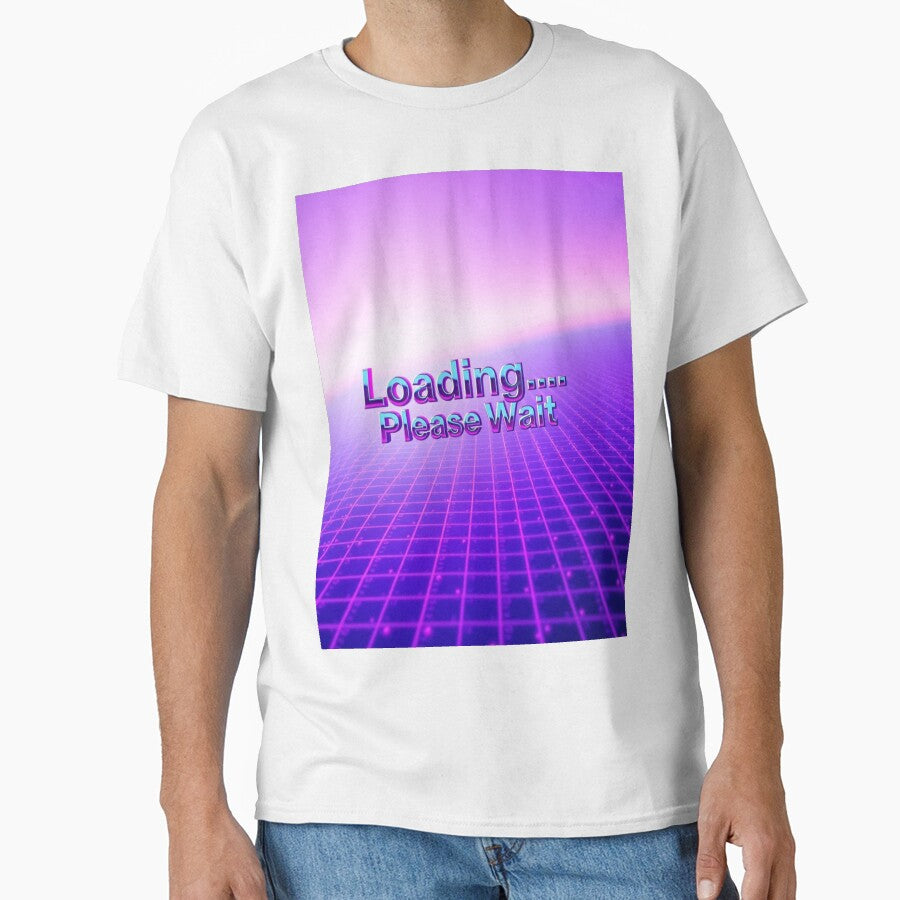 Loading Please Wait – Y2K Retro Chrome Vaporwave Tee Design by CMdigit