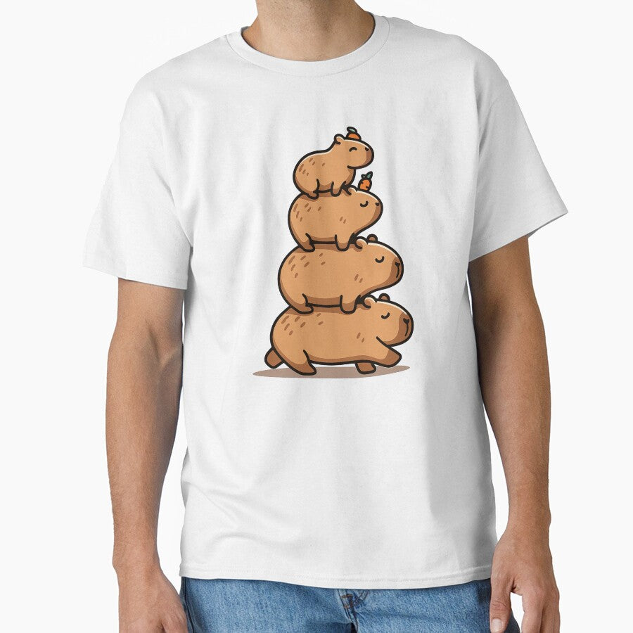 Stack of Cute Capybaras with Fruits on Their Heads by ArtfulWeave