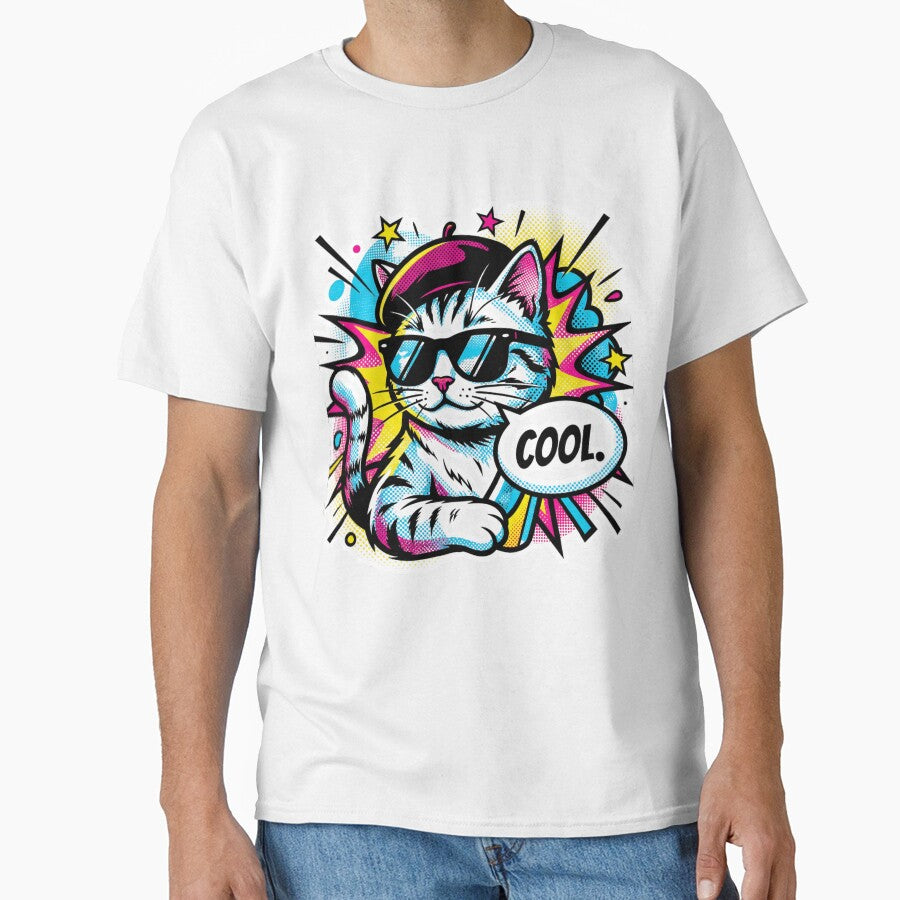 Retro Pop Art Cool Cat with Beret and Sunglasses Comic Explosion by MoonlitDoodles1