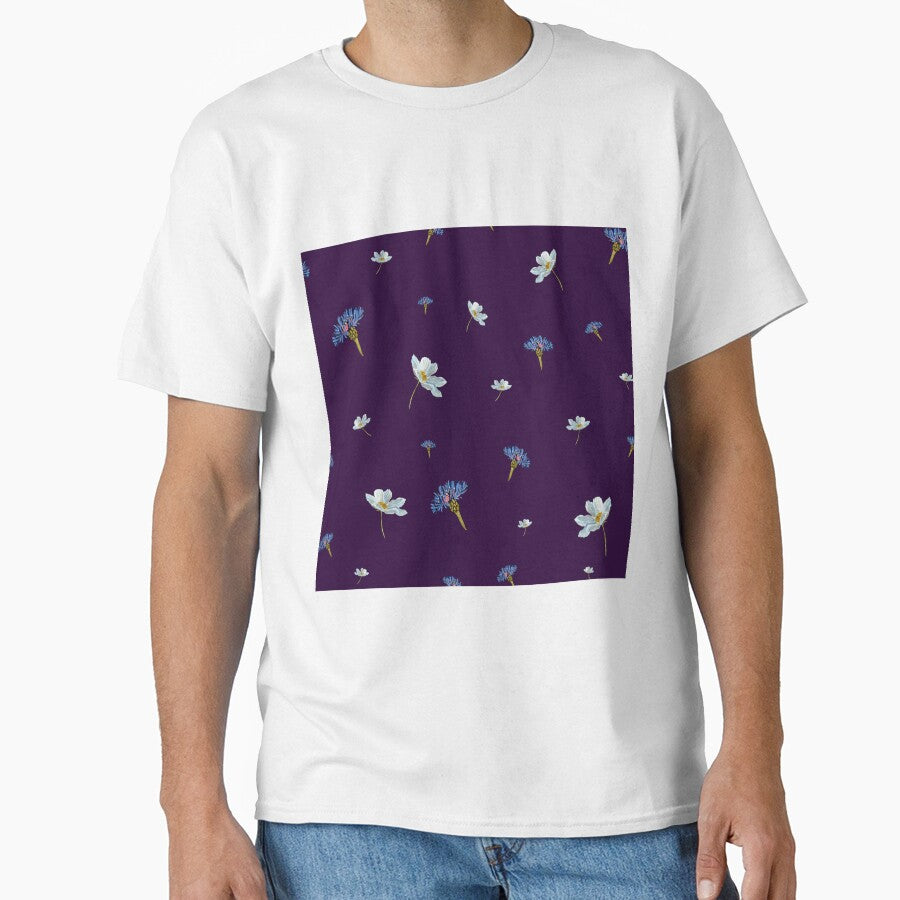 Flower blue daisy pattern seamless a watercolor violet by Yana Mustafina | Boho Soulful Designs