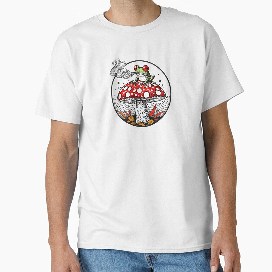 Frog sitting and smoking on Amanita Mushroom by monkeybusiness.pt
