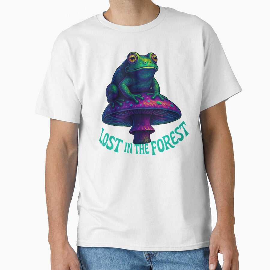 Lost in the Forest – Psychedelic Frog on Mushroom by Tatko Designs