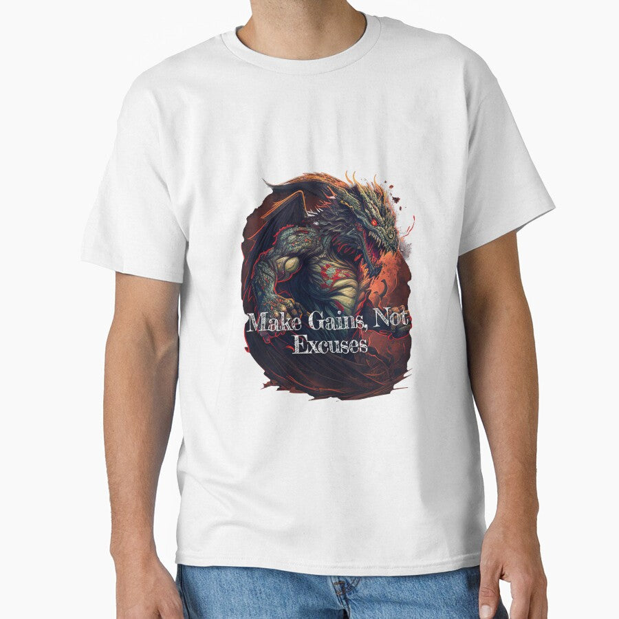 Make Gains, Not Excuses Bodybuilding Fitness Gym Workout Exercise Merch Print Design by tengamerx