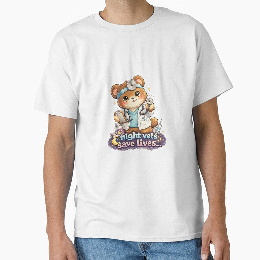 Night Vets Save Lives Kawaii Bear Art – Cute Vet Doctor Cartoon Illustration by Paws-nd-Prints