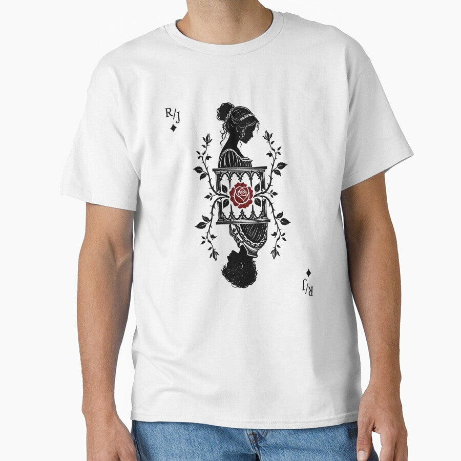 Romeo and Juliet Playing Card Silhouette Red Rose Art by Fenay Designs
