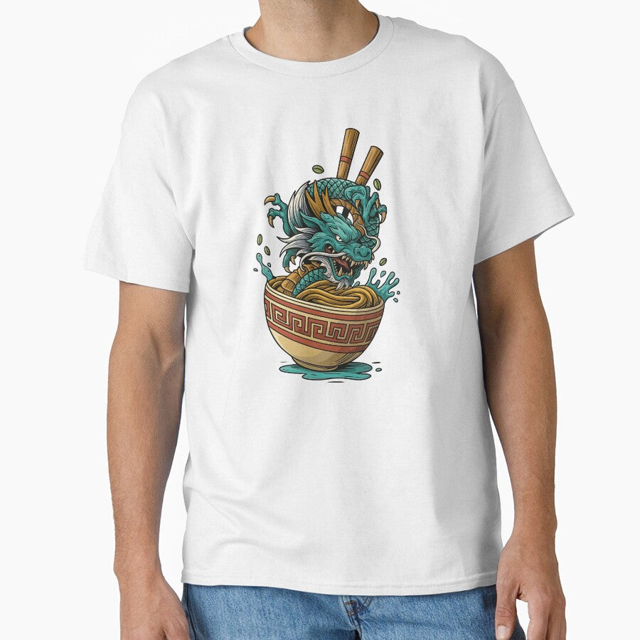 Noodle Bowl with Fierce Chinese Dragon Illustration by ArtfulWeave