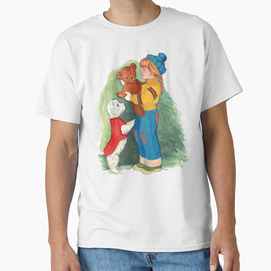 Vintage Winter Girl with Teddy Bear and Dog by Storybook-Illustrations