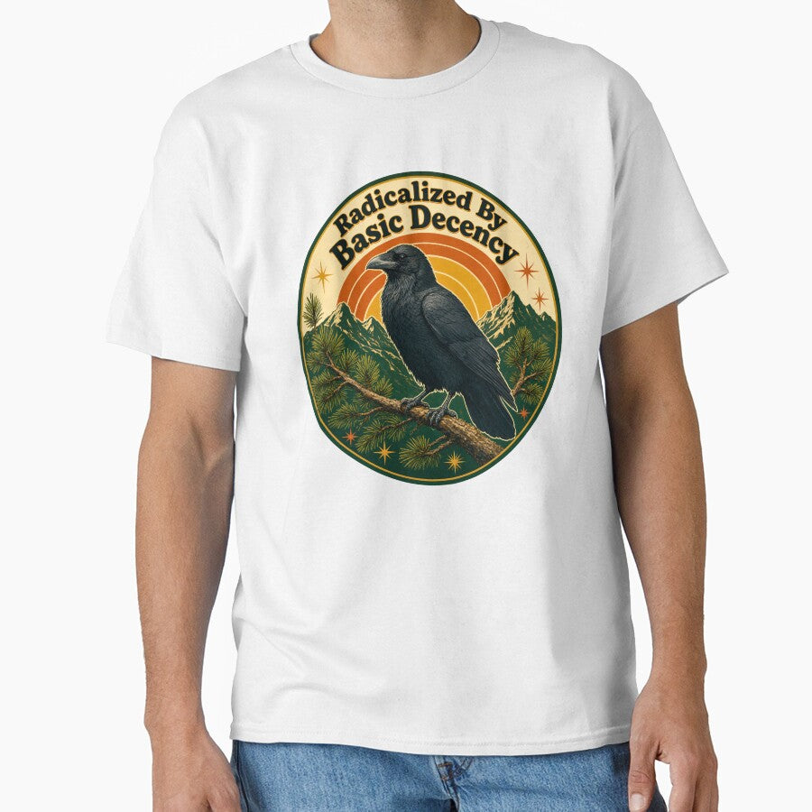 Radicalized By Basic Decency - Retro Crow Vintage Badge by BumbleBloom7