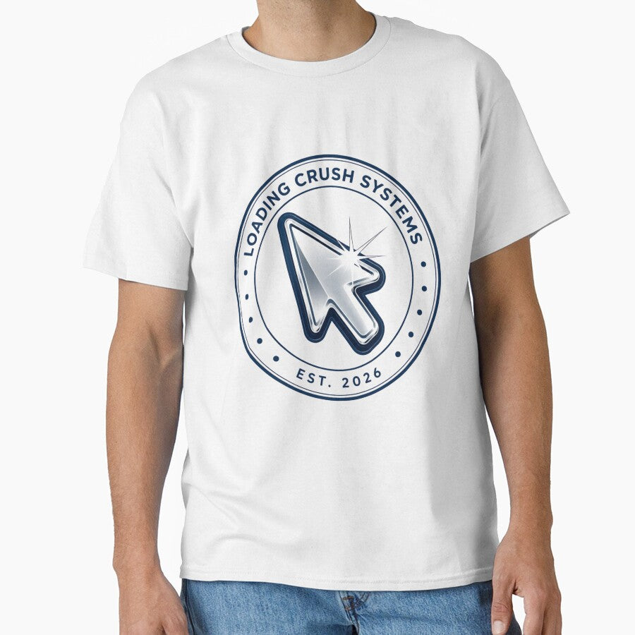 Loading Crush Systems Logo Tee | Fake Tech Company Y2K Chrome Cursor Design by Loading Crush