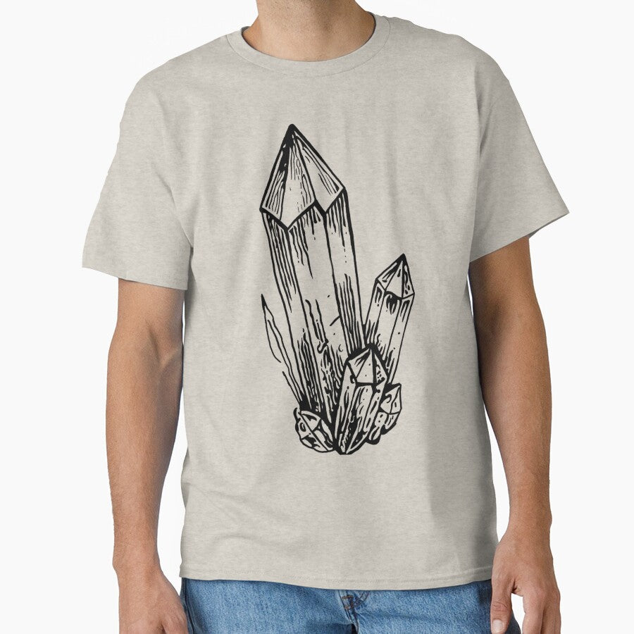 Mystic Quartz Crystal Clauster | Minimal Black and White Illustration by Marianarcezar