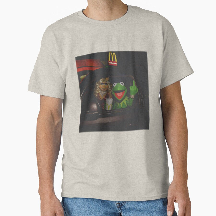 Kermit Frog Miss Piggy Fast Food Car, Retro Rebel Attitude, Funny Dark Humor, Puppet Meme Casual by Joneneee