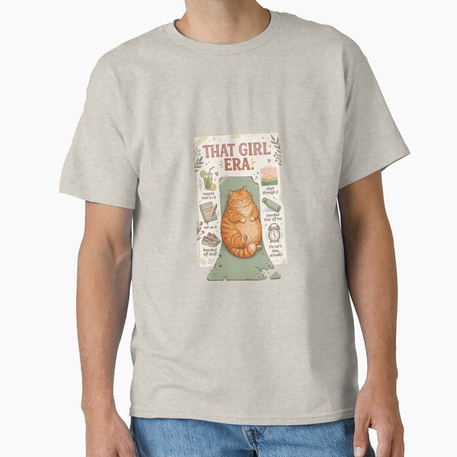 That Girl Era Cat T-Shirt — Funny Wellness Parody Orange Cat On Yoga Mat — Morning Routine Cat Lover Gift — Cozy Relatable Cat Humor Graphic Tee by Cozy Cat Collective