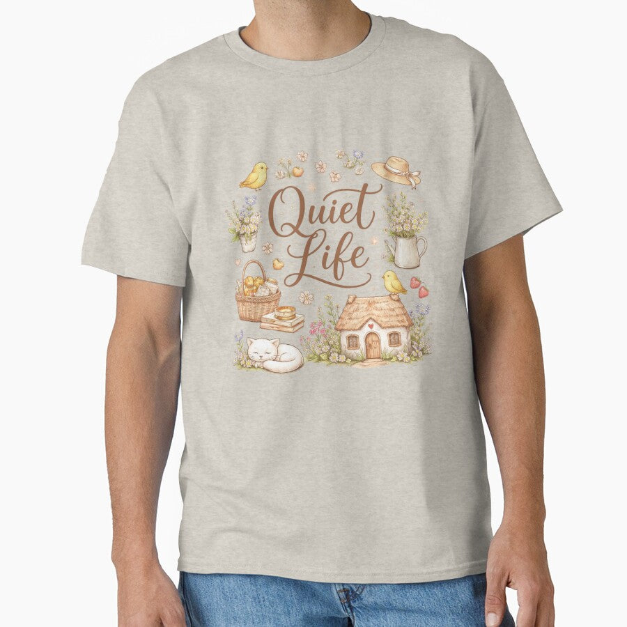 Quiet Life Aesthetic Cottagecore Design | Soft Nature Calm Living Quote | Cute Cozy Minimal Illustration by Sanika arts