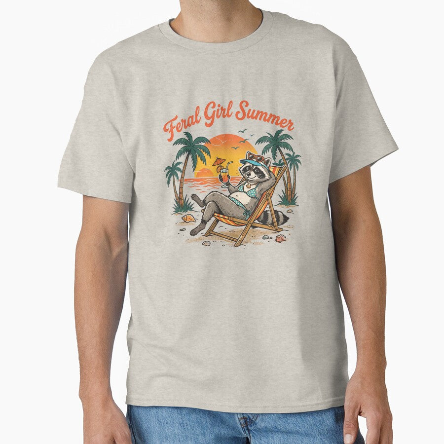 Feral Girl Summer Funny Trash Panda Beach Raccoon by AdyKurniawan