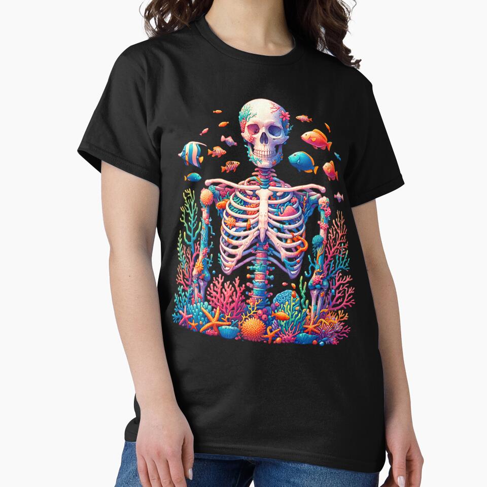 Whimsical Watercolor Skeleton Made of Corals, Fish & Botany by Kawaii-n-Spice
