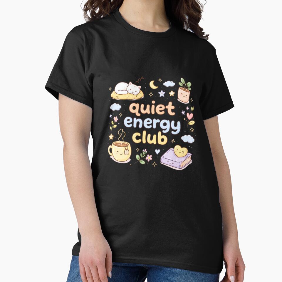 Quiet Energy Club Cute Aesthetic Design | Soft Introvert Vibes Pastel Illustration by Sanika arts
