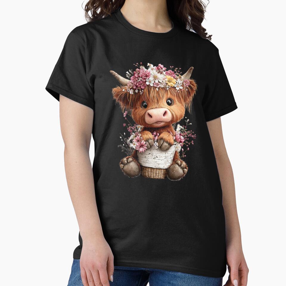 Cute Highland Cow with Flower Crown by perijun