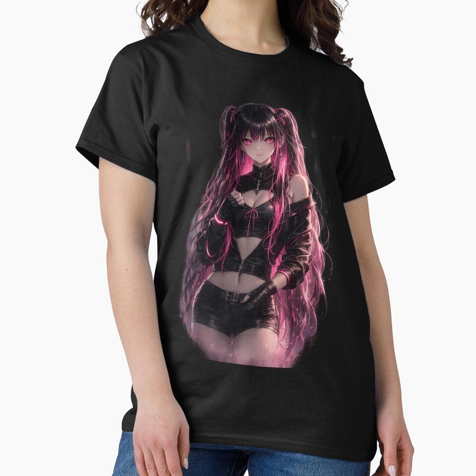 Dark Cyberpunk Anime Girl Shirt | Pink Neon Streetwear Aesthetic by AnimDream