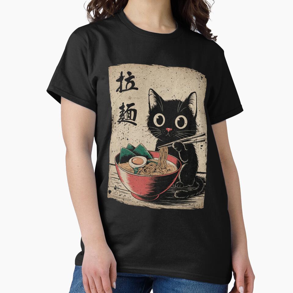 Cat Ramen Japanese Funny Graphic Tees Kawaii Cat Anime Gifts by Damcoc