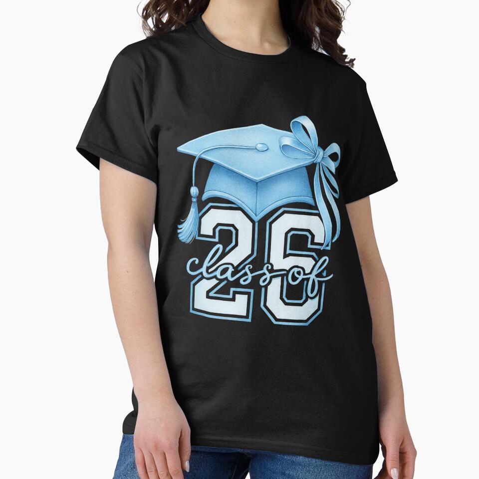 blue coquette senior 2026 girls graduation shirt by Lala35