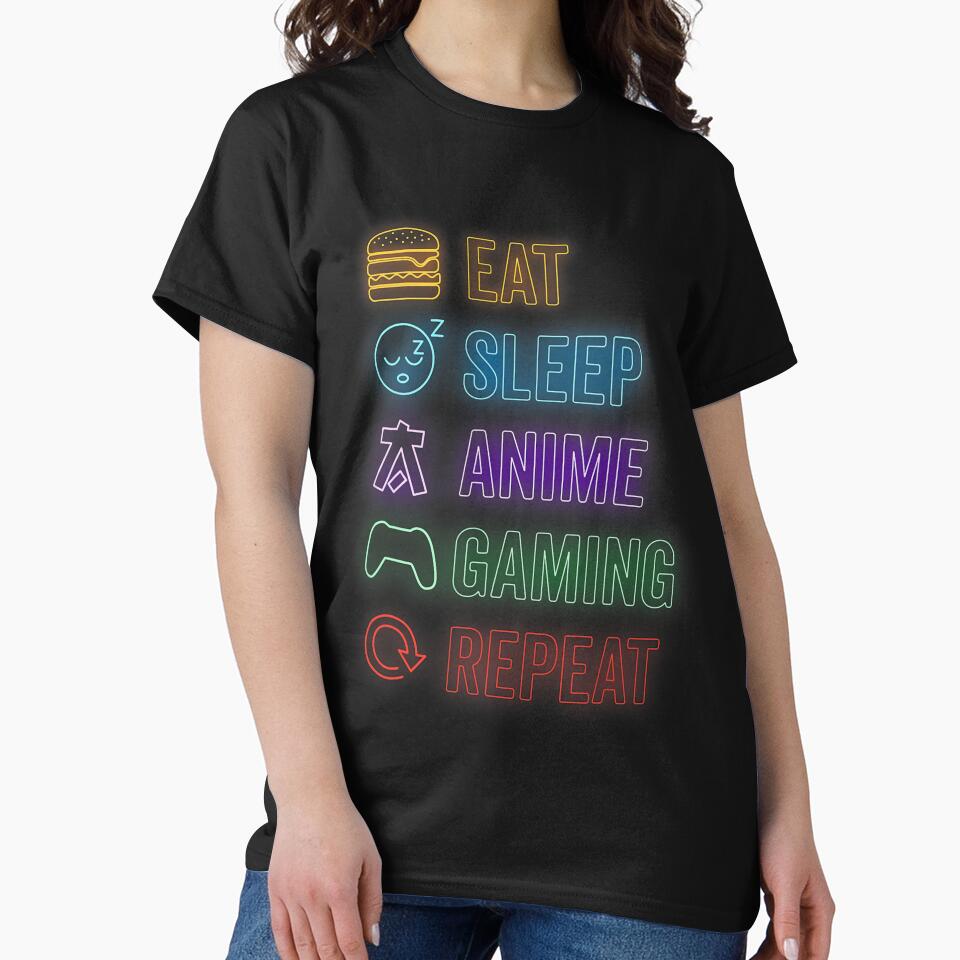 Eat Sleep Anime Gaming Repeat Neon Icons by judycuevas1