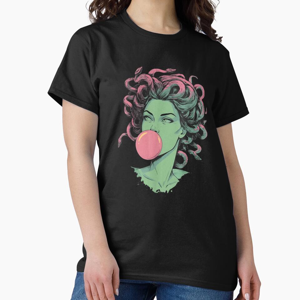Modern Medusa Blowing Bubblegum Pink Snake Hair Mythological Greek Goddess Art by PhocoNibict