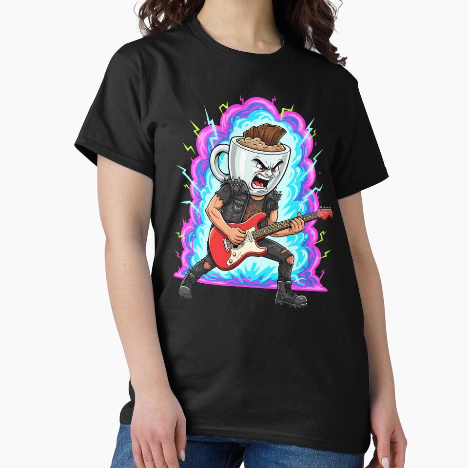 Angry Coffee Cup Rock Guitar Cartoon Illustration by hn79