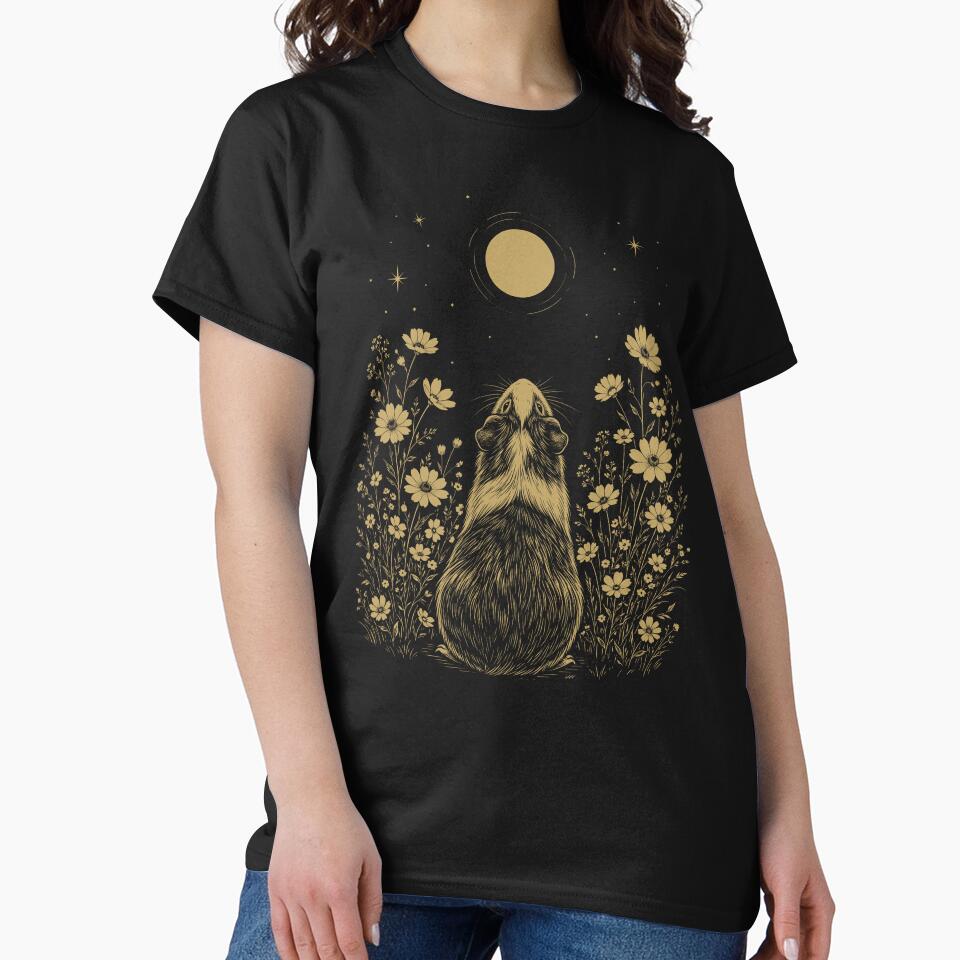 Guinea Pig Moon Night Flower Minimalist Boho Lover by DoodleTortle