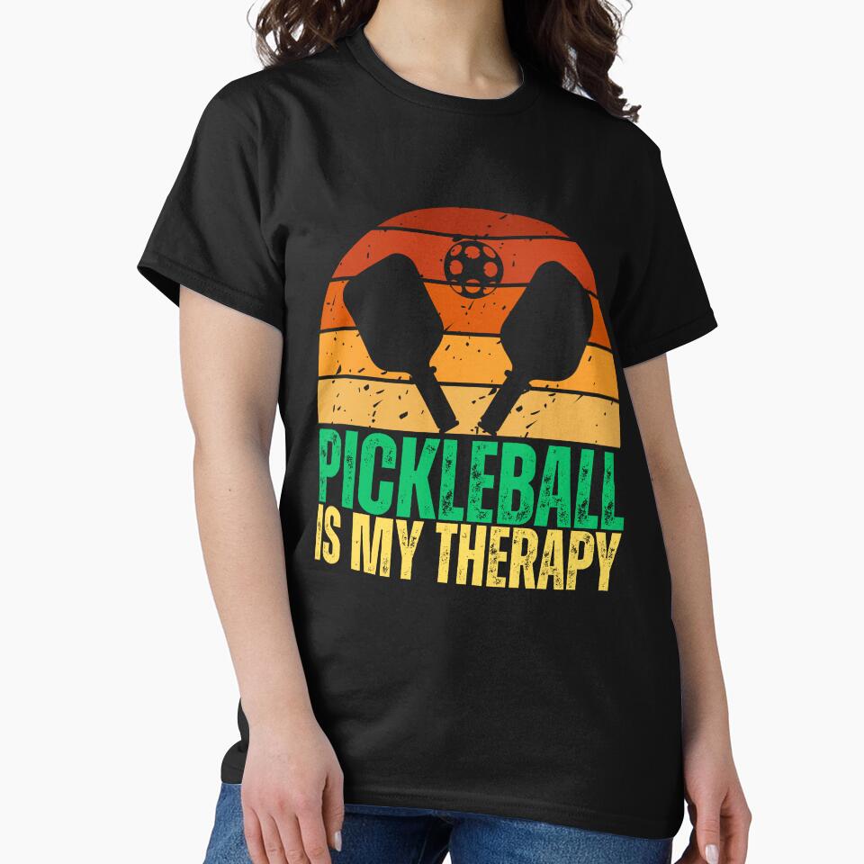 Pickleball Is My Therapy Retro Sunset by ShopFanCreation