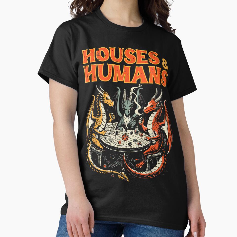 Houses And Humans Dragons Playing Dice Funny RPG Gaming by ZellaNathano