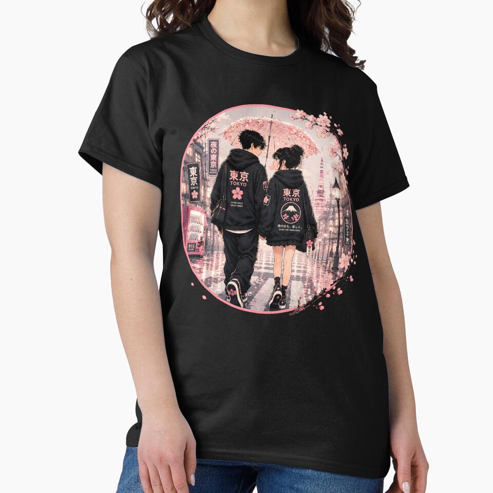 Tokyo Sakura Couple Japanese Anime Streetwear Cozy Tokyo Nights Aesthetic by Digital Culture Studio