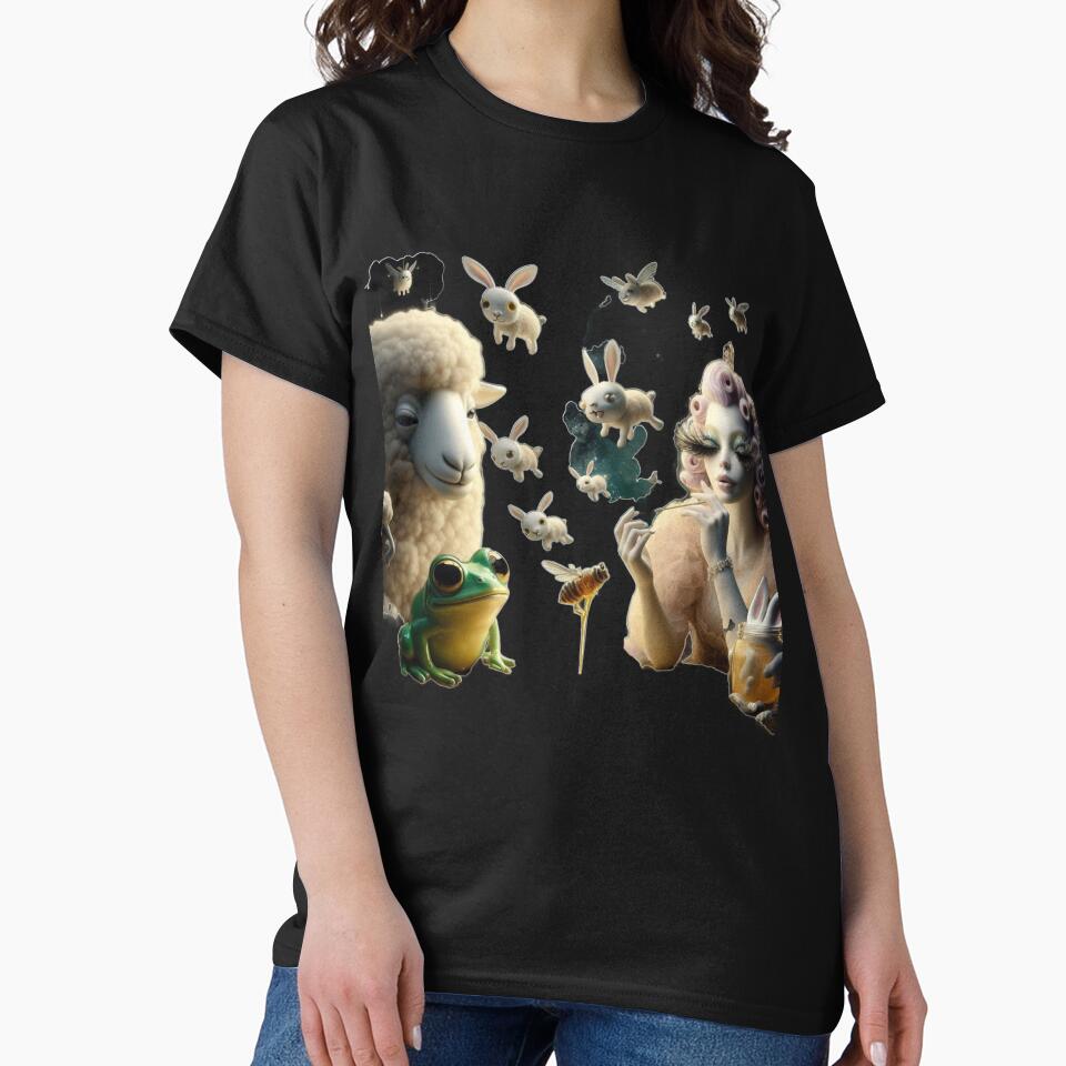 Whimsical Rococo Lady with Flying Bunnies and Green Frog by LujziWorld