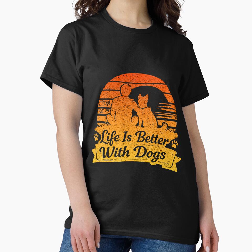 Life Is Better With Dogs – Vintage Dog Lover Sunset Vibes by Joe Studio