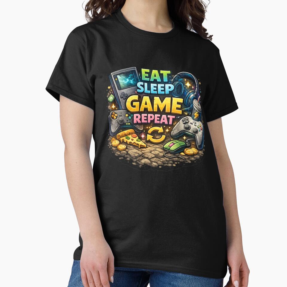 Eat Sleep Game Repeat – Colorful Gamer Lifestyle Gaming Design by Ana Gómez