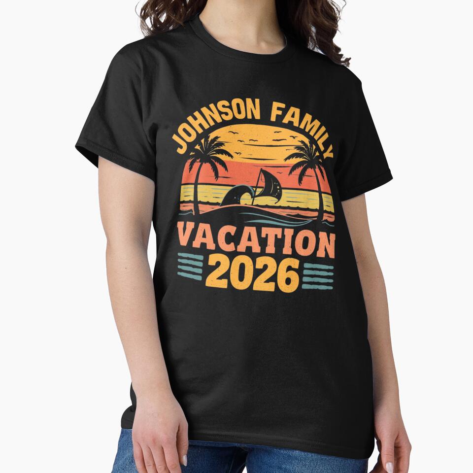 Johnson Family Vacation 2026 Retro Beach Sunset by EchoPrint Co.
