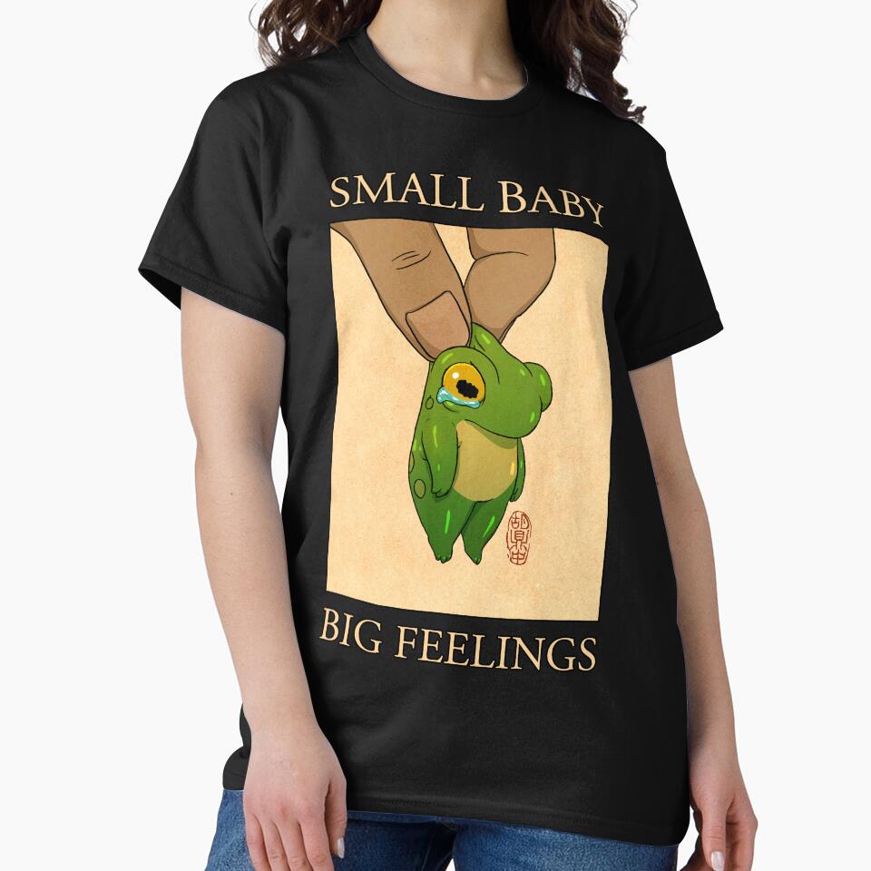 small baby big feelings cute frog artwork asian japanese chinese style drawing transparent bg by DingHuArt